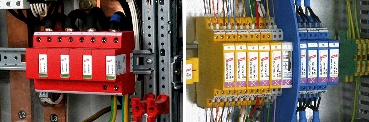 Surge protection for power system Type 1 + Type 2 and Surge protection for communication system
